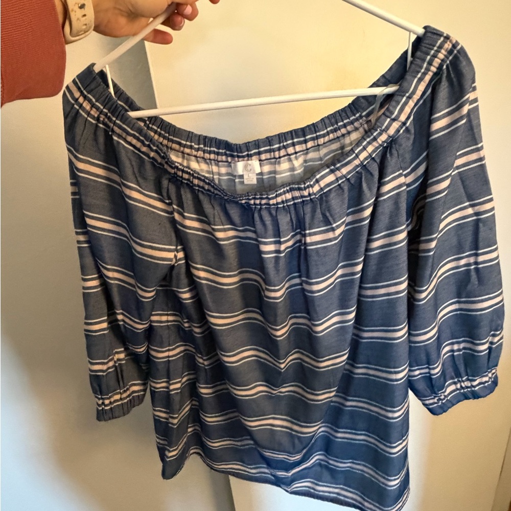 Blue Striped Off-Shoulder Top